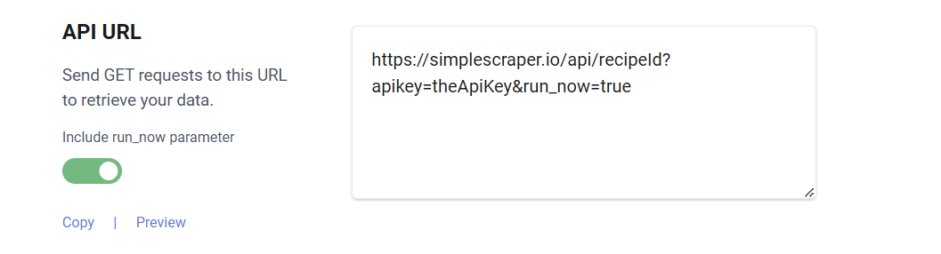 screenshot of API tab in Simplescraper