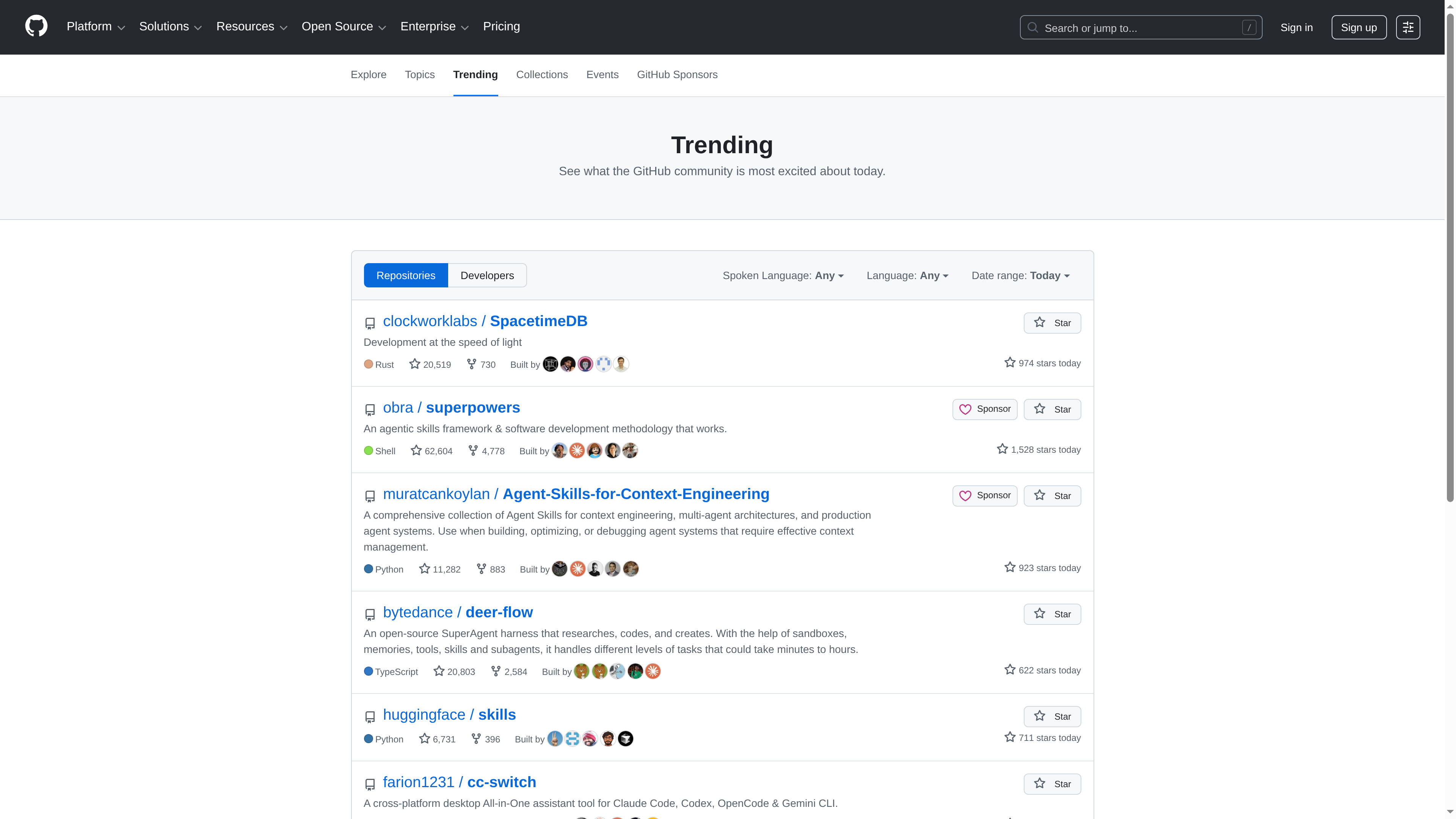 Screenshot of GitHub Trending